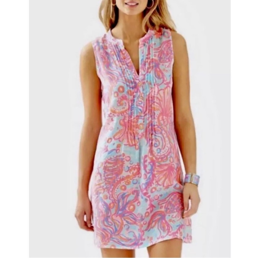 Lilly Pulitzer Sleeveless Sarasota Tunic Dress Too Much Bubbly Linen Sz XL